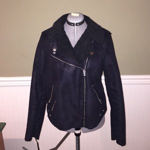 American Eagle black Faux Fur Moto Jacket