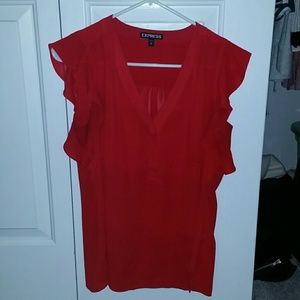 Express flounce sleeve v-neck