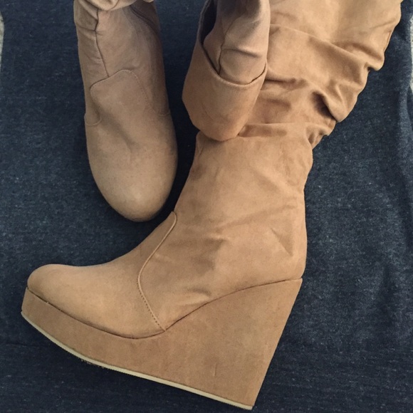 Wedge Knee High Suede Boots