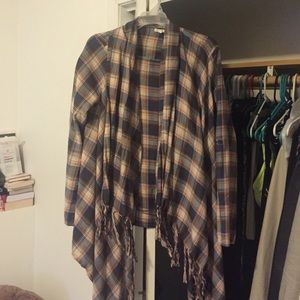 Plaid fringe cardigan