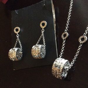 Bvlgari Necklace and Dangle Earrings Silver Set