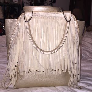 Faux leather and fringe bag