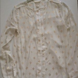 H&M WHITE GOLD SHEER BLOUSE SHIRT