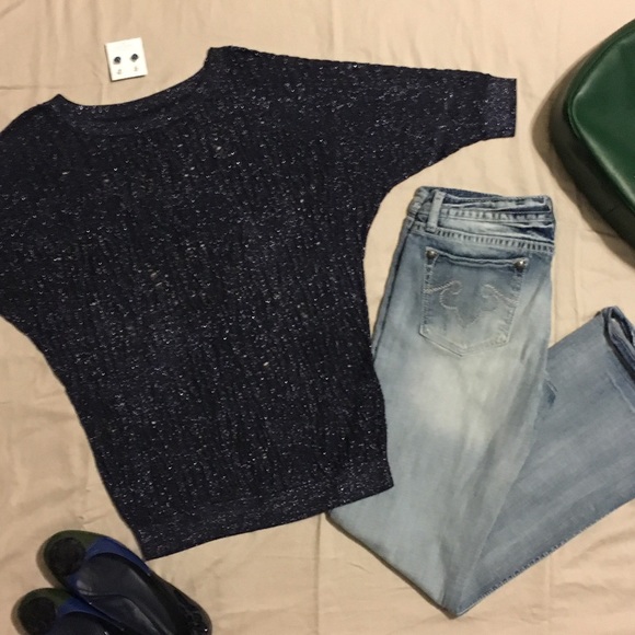 Express Navy Open-Knit Dolman Top