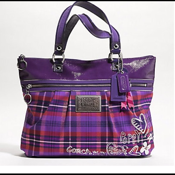 Coach Poppy Tartan Glam Purple Tote