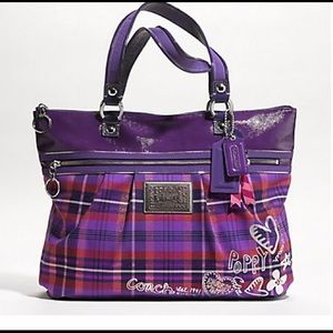 Coach Poppy Tartan Glam Purple Tote