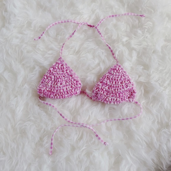 Pink Gingham Ruffle Bikini Top S - Picture 1 of 4