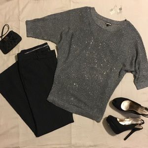 Express Silver Open-Stitch Dolman Top