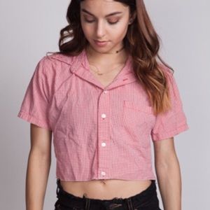 American Apparel red and white checkered top