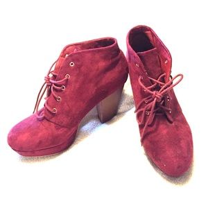 Maroon suede booties with heel