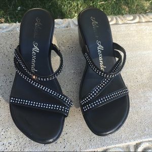 Black Athena Alexander Rhinestone Sandal Wedges