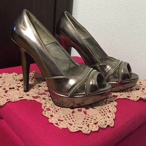 Dark Silver toned shoes.