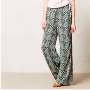 Anthropologie Lilka green motif palazzo pant