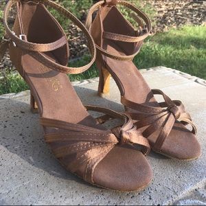 Beige Satin Kitten Heel Salsa Dancing Heels