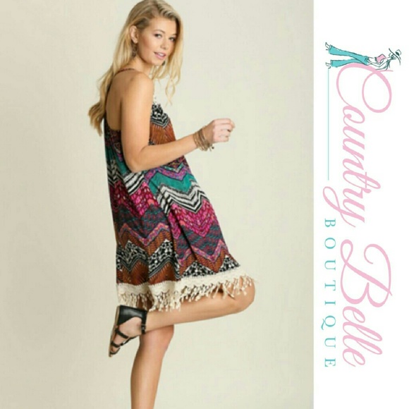 Breaking All the Rules Chevron Fringe dress- umgee - Picture 4 of 4