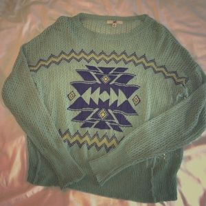 Avocado green tribal knit sweater