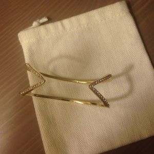 Gold and rhinestone geometric cuff bangle