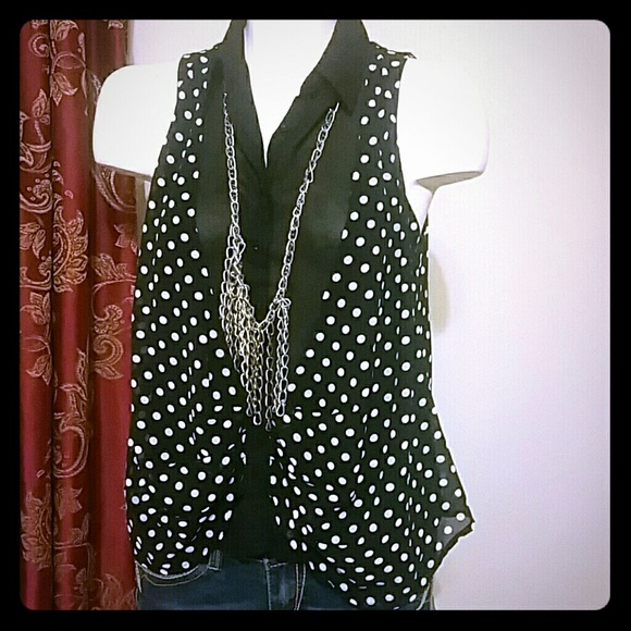Sexy sheer Poka Dot button down tank