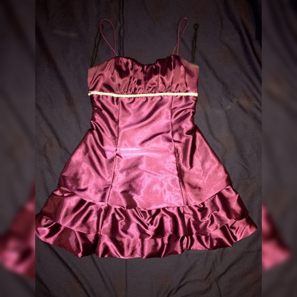 Maroon Dress with Rhinestone at Bustline