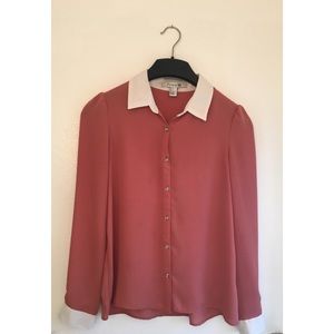 Long sleeved button down copper blouse