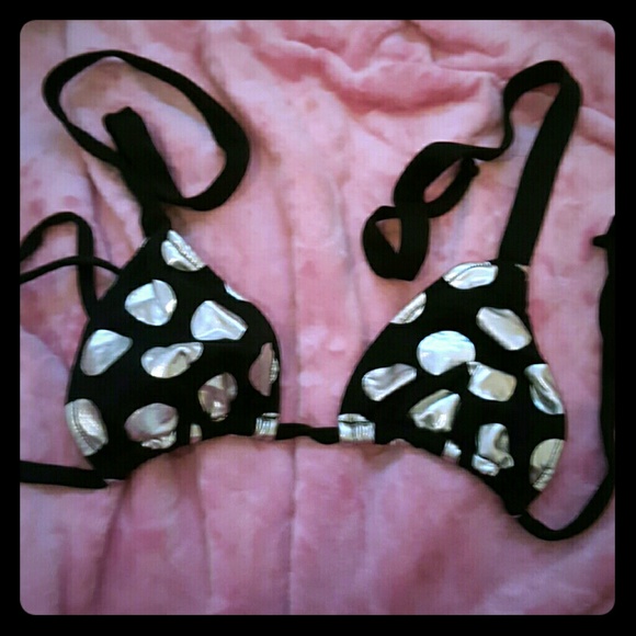 Black with silver polka dots swim top