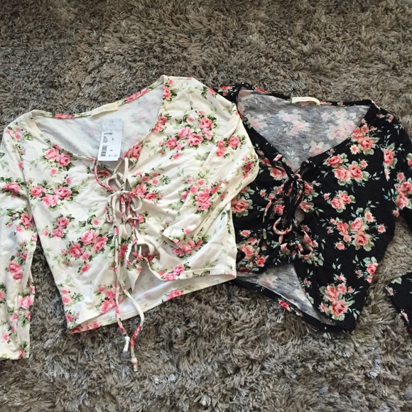 Two lace up crop tops