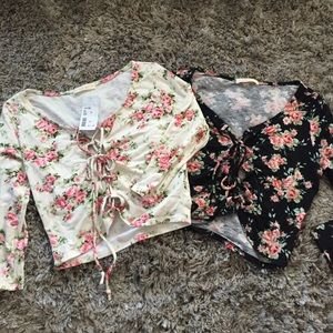 Two lace up crop tops
