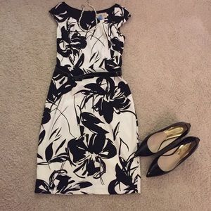 Belted Black & Off White Dress