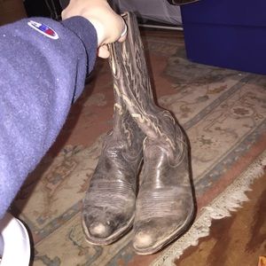 Brown leather cowboy boots