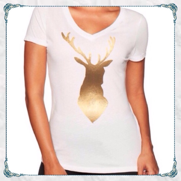 🌾✨Quality Material Fitted Gold Deer White Tee - Picture 2 of 2