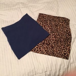 Navy blue and cheetah print mini skirts