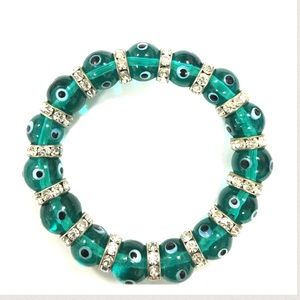Teal Egyptian Evil Eye Glass Bead Bracelet