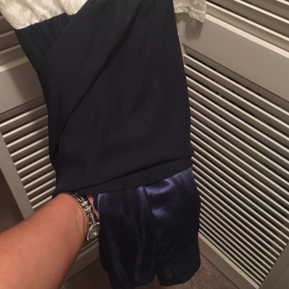 Dress with white top and lace sleeves. navy skirt - Picture 3 of 4