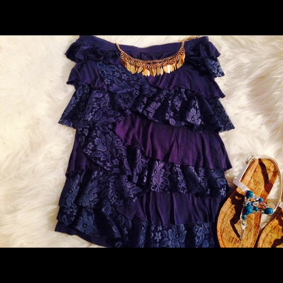 Lace Ruffle Blue Blouse💙