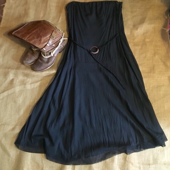 Santiki black strapless, tea length dress!