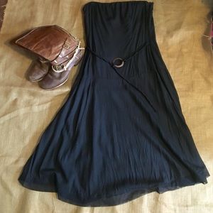 Santiki black strapless, tea length dress!
