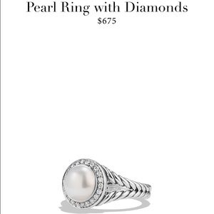 David Yurman pearl ring with pavé diamonds size 7