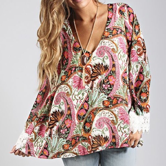 Show Me Your MuMu Tops - SHOW ME YOUR MUMU Top Lace Swing High Low Blouse