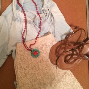 Cream Lace Pencil Skirt