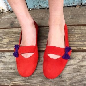 /sale/ Retro Italian Red Suede Bow Flats
