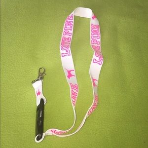 2X Love Pink Lanyard White and Pink Keychain ID
