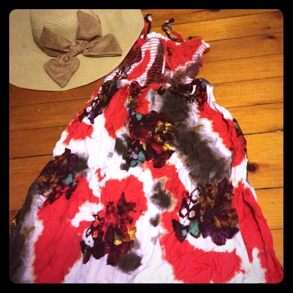 Floral sun dress, stretchy flowy tropical S-L