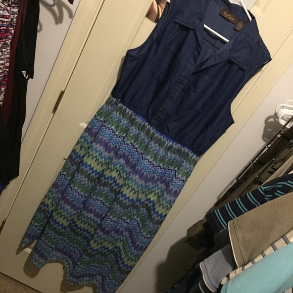Plus size denim and chevron high low dress