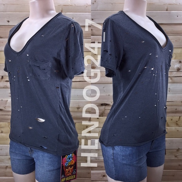 FREE PEOPLE SHREDDED DESTROYED TOMMY TEE WASHD BLK - Picture 3 of 4