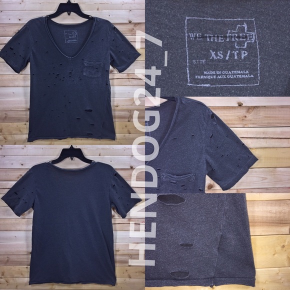 FREE PEOPLE SHREDDED DESTROYED TOMMY TEE WASHD BLK - Picture 4 of 4