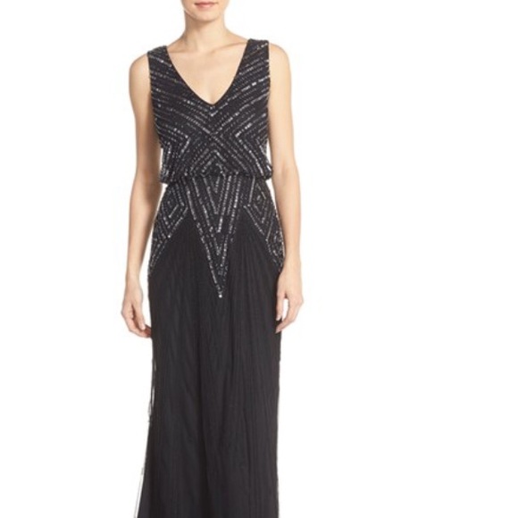 Beaded Mesh Blouson Gown