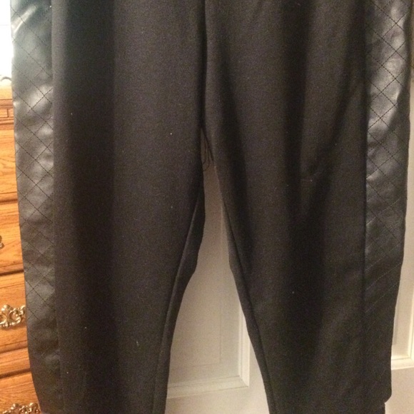 Black leggings with leather strip down sides