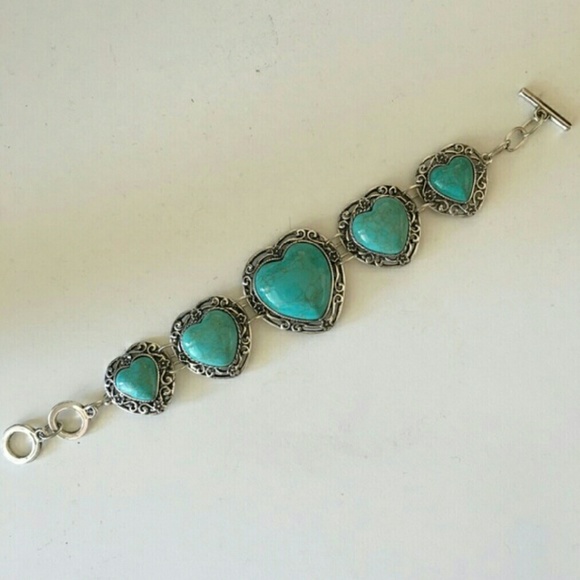 18K White Gold/Turquoise Chunky Heart Bracelet - Picture 3 of 3