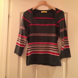 Square neck striped long sleeve t-shirt
