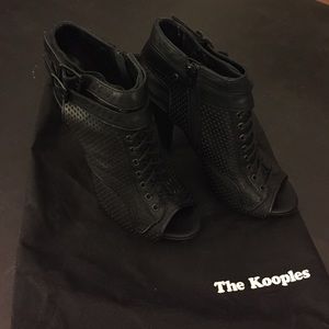 The Kooples black leather platform heeled sandals